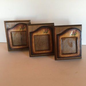 SET OF 3 VINTAGE WOOD & LEATHER FRAMES